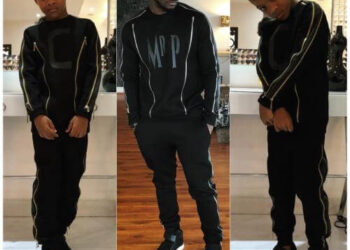 adorable photo peter okoye and his son cameron rock matching outfits photos