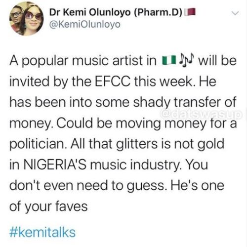 Kemi Olunloyo, Investigative Journalist Reveals A Popular Artiste Would Be Arrested By The EFCC This Week