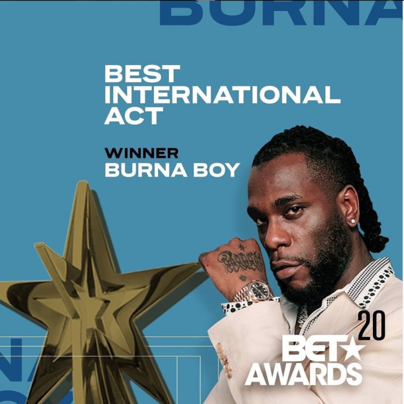 Burna Boy BET Awards Best International Act 2020