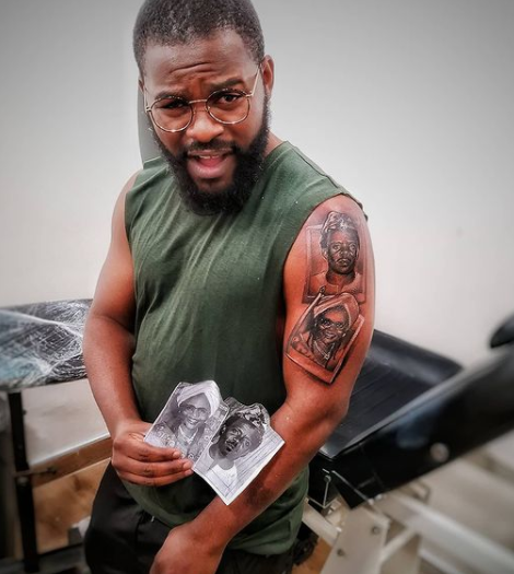 Falz Tattoos Entire Family On His Arm 1