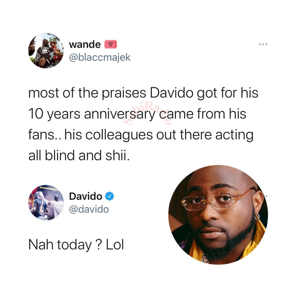 Davido Reacts To Artistes Who Refused Celebrating Him On His 10th Anniversary 1