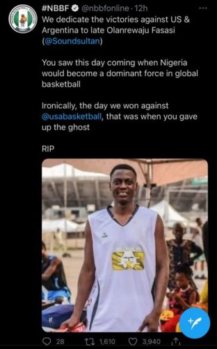 Nigerian Men’s National Basketball Team Pays Tribute To Late Sound Sultan After Defeating Argentina 3