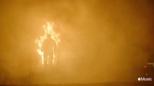 Kanye West Sets Himself Ablaze During
“Donda” Listening Party