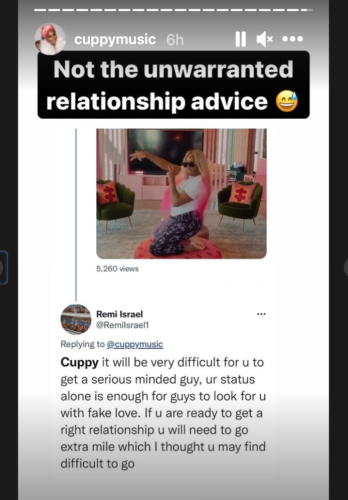 Cuppy Reacts To Relationship Advice From A Concerned Fans 2