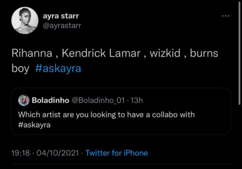 Ayra Starr Gets Dragged For Misspelling Burna Boy & Wanting A Collaboration With Him 1