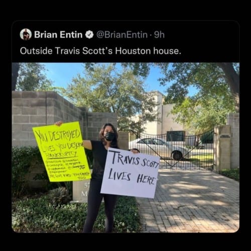 “You Destroyed Lives, You Deserve Bankruptcy” – Irked Woman Protests Outside Travis Scott’s House 2