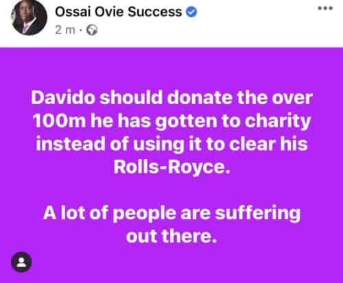 “Davido Should Donate #134 Million To Charity” – Gov Okowa’s Aide 2