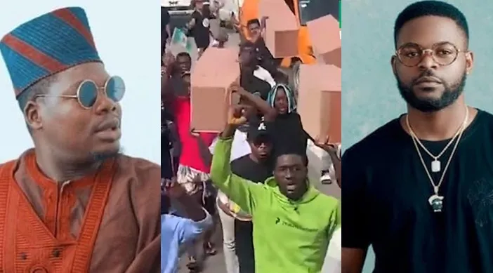 Falz, Macaroni Join Youths, March With Coffins To Mark Lekki Massacre 2nd Anniversary || Watch