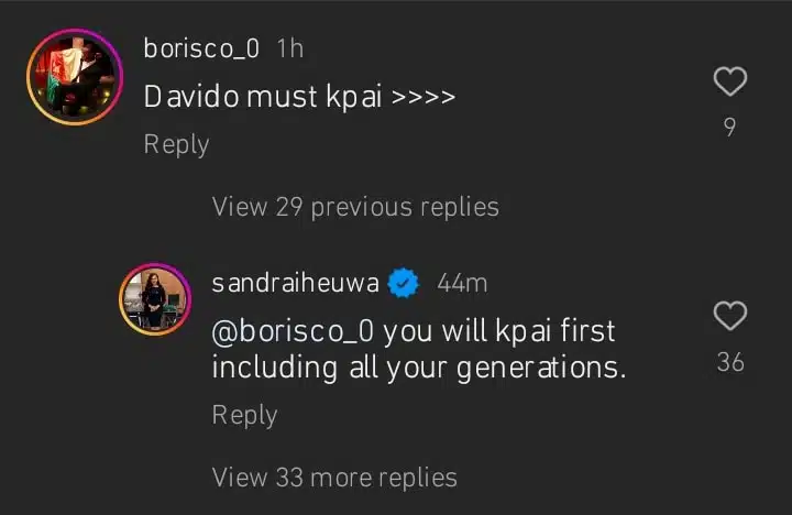 Sandra Iheuwa curses troll and his generation for wishing Davido death Kemi Filani blog min 1 1.jpg