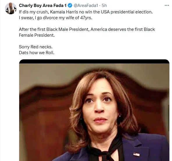 Charly Boy Pledges to End Marriage if Kamala Harris Doesn't Win US Election 2 Screenshot 2024 07 22 193841.png