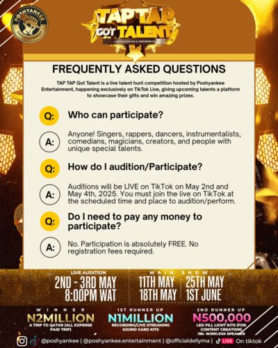 Poshyankee Entertainment Ignites TikTok with TAP TAP Got Talent — A New Stage for Africa’s Brightest Stars 5 What is TAP TAP Got Talent 1