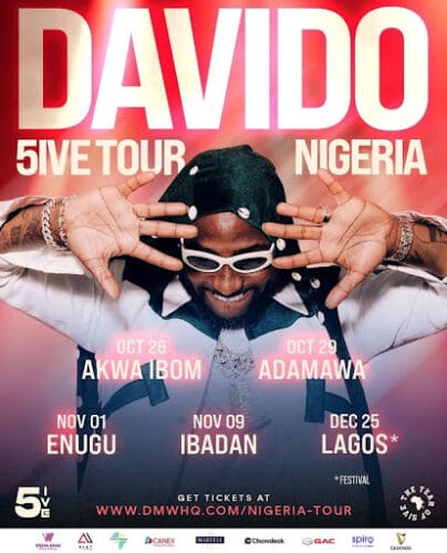 Davido Announces 5IVE Tour in Nigeria 1 Davido 5ive Tour Nigeria