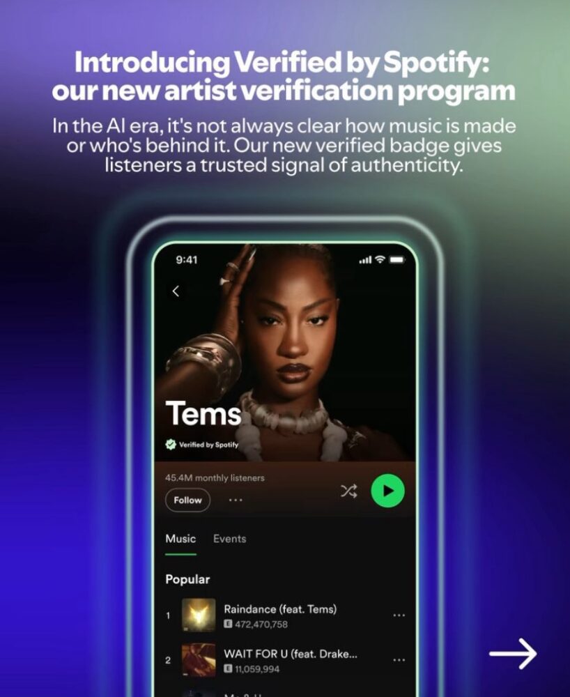 New Green Checkmark: Spotify Tackles Rise of AI Artists